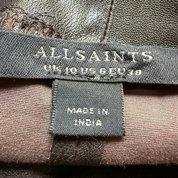 AllSaints Size 6 Bitter Brown Cora Leather Stretch Skinny Fit Ankle Leggings - Picture 6 of 16